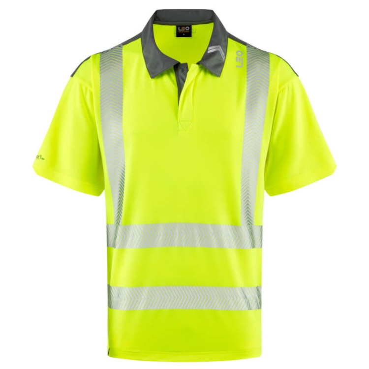 Leo Workwear P12-Y-LEO Trimstone EcoViz Coolmax High Performance Polo Shirt Yellow